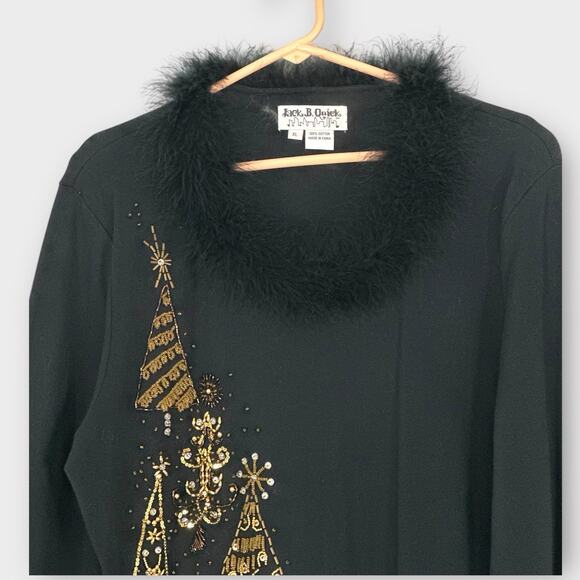 Jack B Quick Holiday Christmas Trees Sweater Top Black Gold Embellished Size XL - Picture 5 of 9
